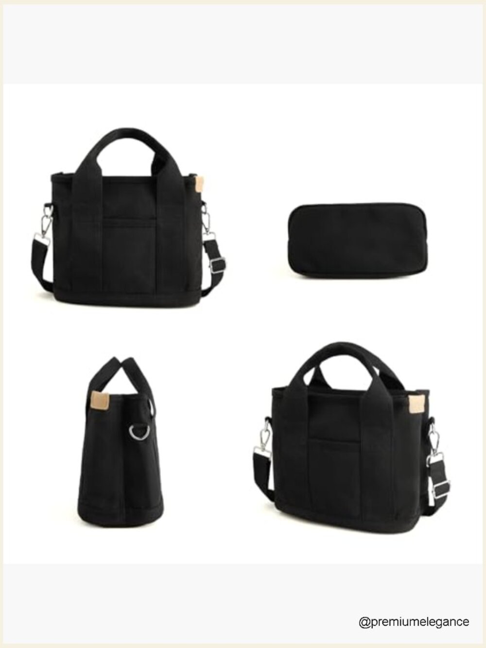 Small Canvas Mini Tote Bag with Zipper and Multi Pockets - Picture 5 of 7